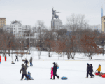 зима, горка, ватрушка