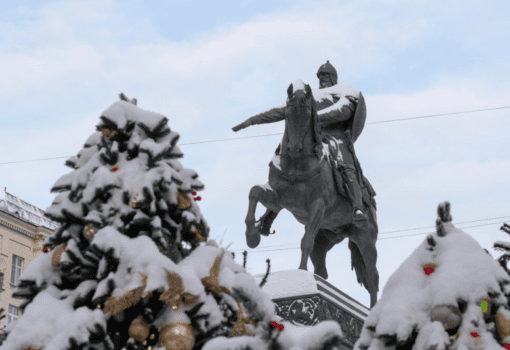 зима, Тверская, памятник, Юрий Долгорукий